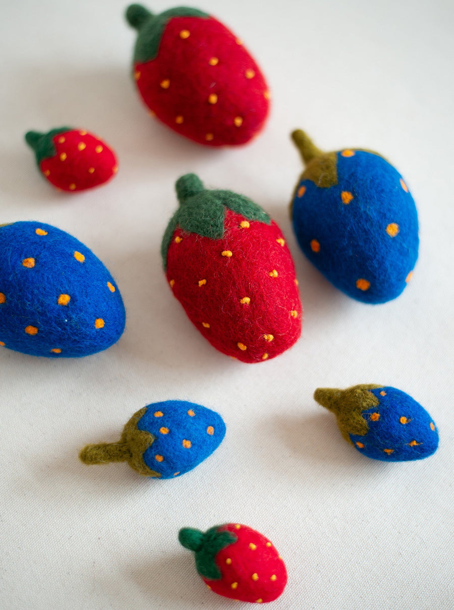 Strawberry Wool Dog Toy - Red and Blue