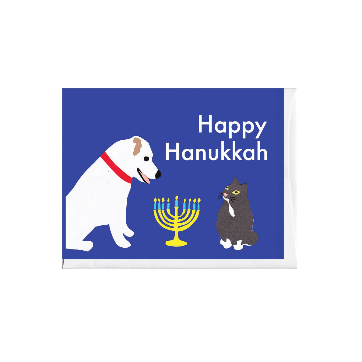 Dog & Cat Menorah Hanukkah Greeting Card by La Familia Green