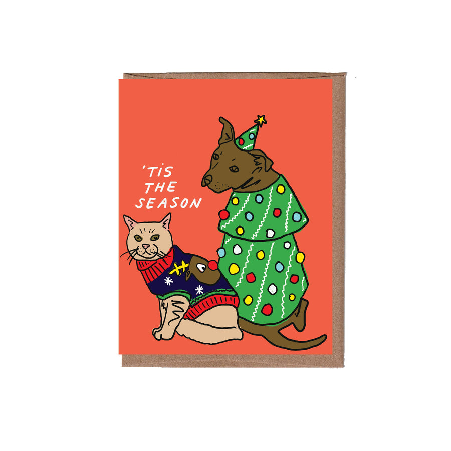 Pet Ugly Sweater Christmas Greeting Card by La Familia Green