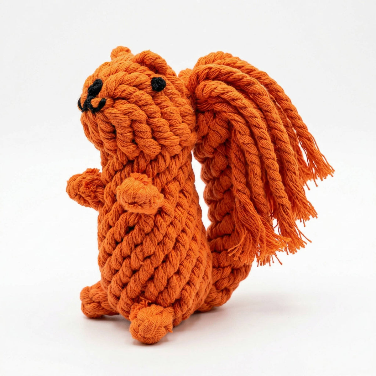 Monli Oliver the Squirrel Rope Toy in orange on a white background