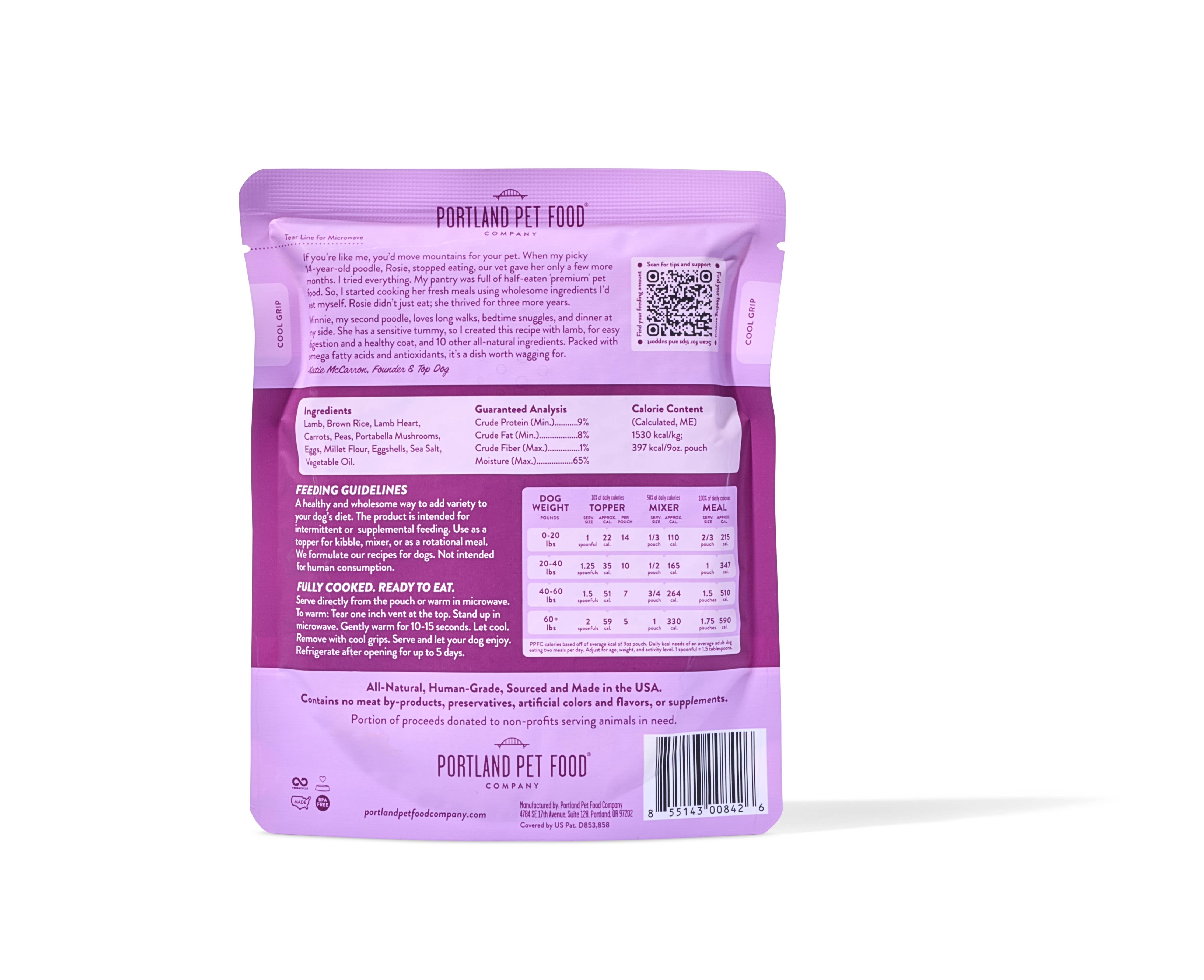 Winnie's Lamb N' Rice Human Grade Fresh Wet Food Dog Pouch
