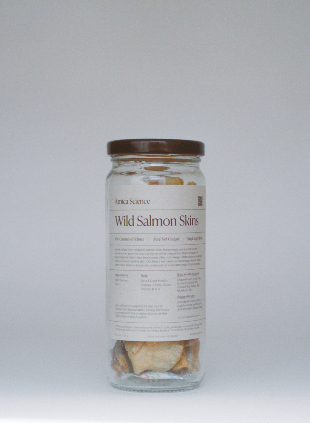 Amica Science Wild Salmon Skins, 50g reusable glass jar