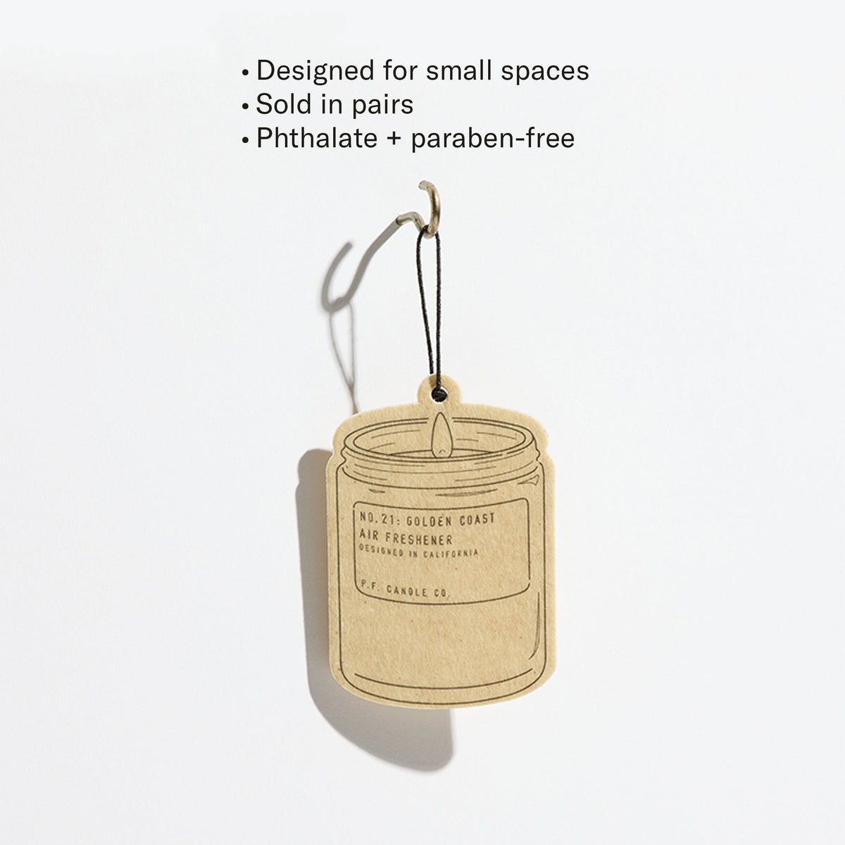 P.F. Candle Co. Air Freshener 2-Pack in Golden Coast, air freshener with feature callouts: designed for small spaces, sold in pairs, phthalate and paraben free