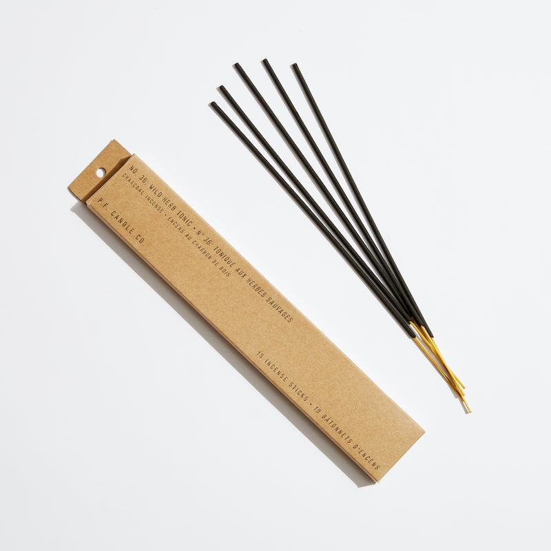 P.F. Candle Co. Incense Sticks in Wild Herb Tonic, kraft box with 15 sticks