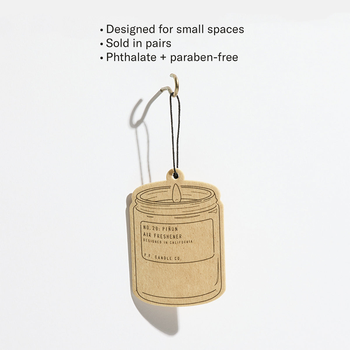 P.F. Candle Co. Air Freshener 2-Pack in Piñon, air freshener with feature callouts: designed for small spaces, sold in pairs, phthalate and paraben free