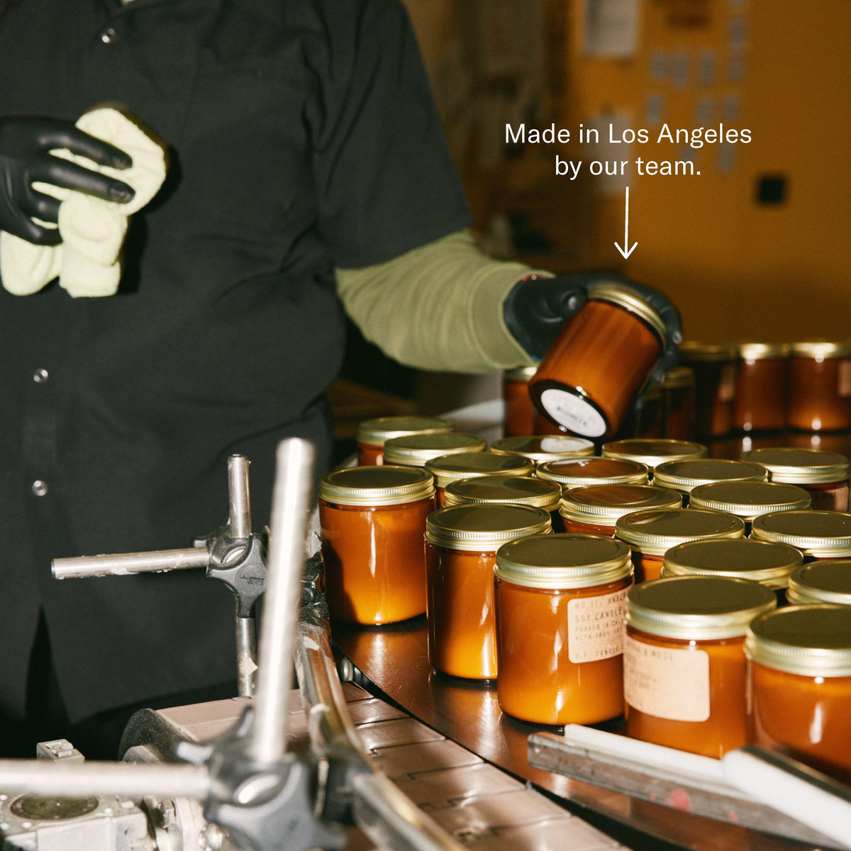 P.F. Candle Co. Standard Candles being poured by hand at their Los Angeles factory