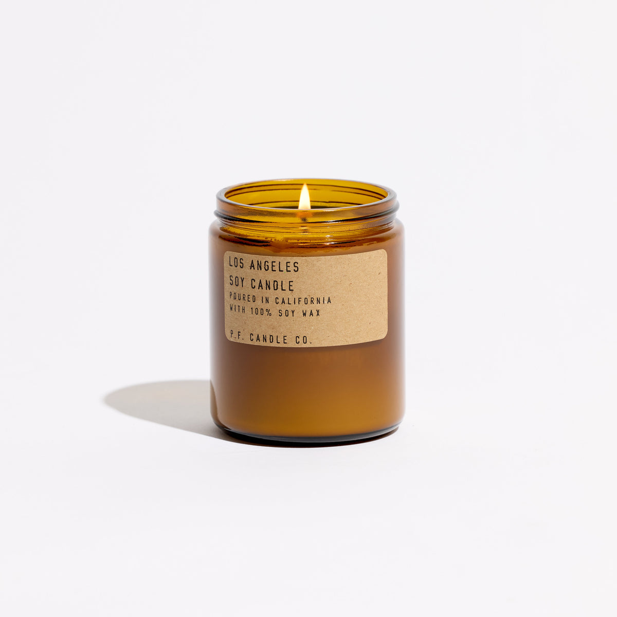 P.F. Candle Co. Standard Candle in Los Angeles, 7.2 oz amber glass jar with brass lid