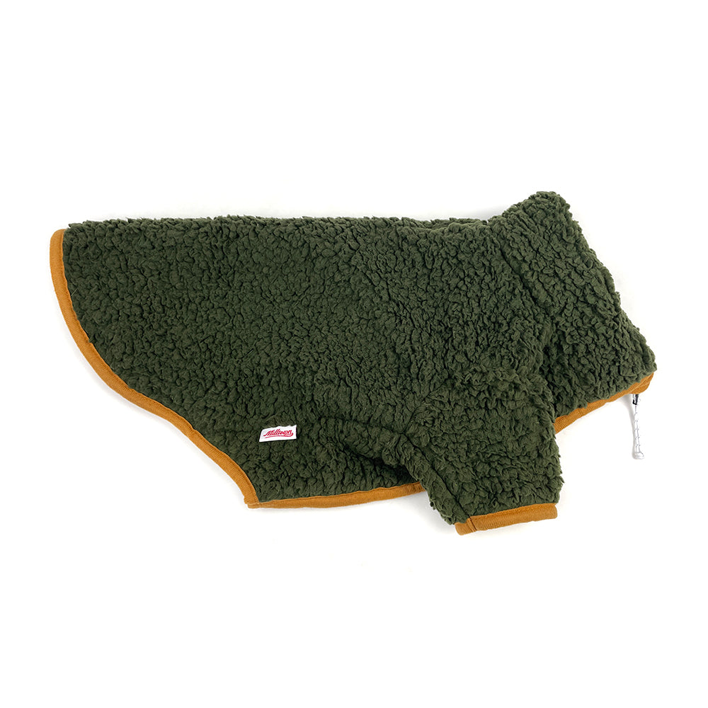 Milltown Brand Sherpa Fleece Dog Coat in Pine/Yuzu, side view