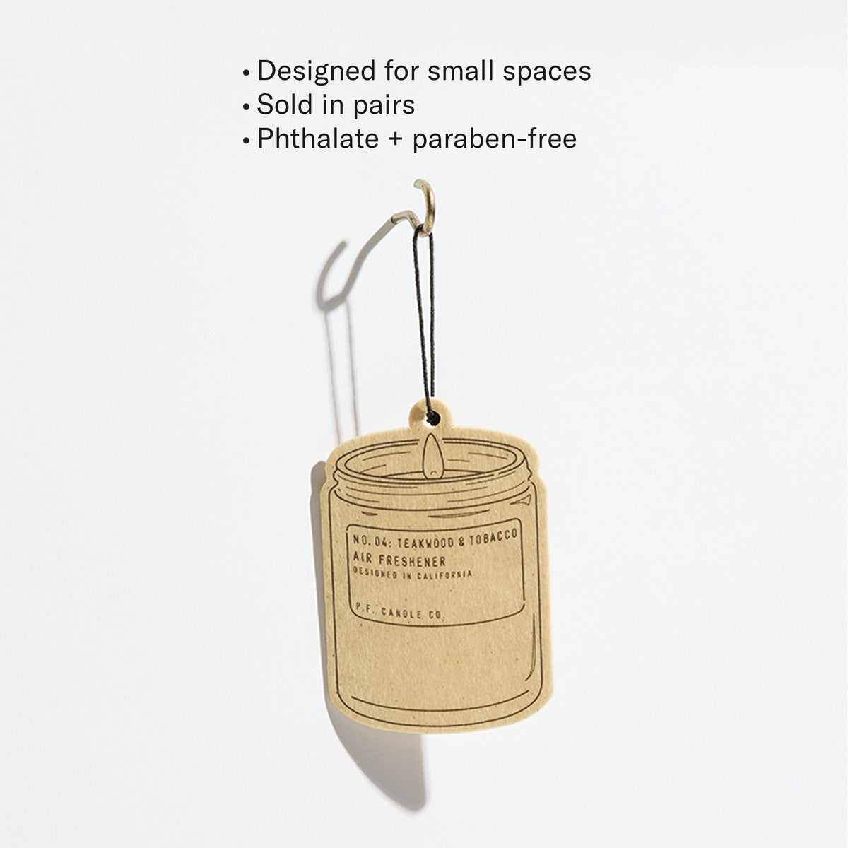 P.F. Candle Co. Air Freshener 2-Pack in Teakwood & Tobacco, air freshener with feature callouts: designed for small spaces, sold in pairs, phthalate and paraben free