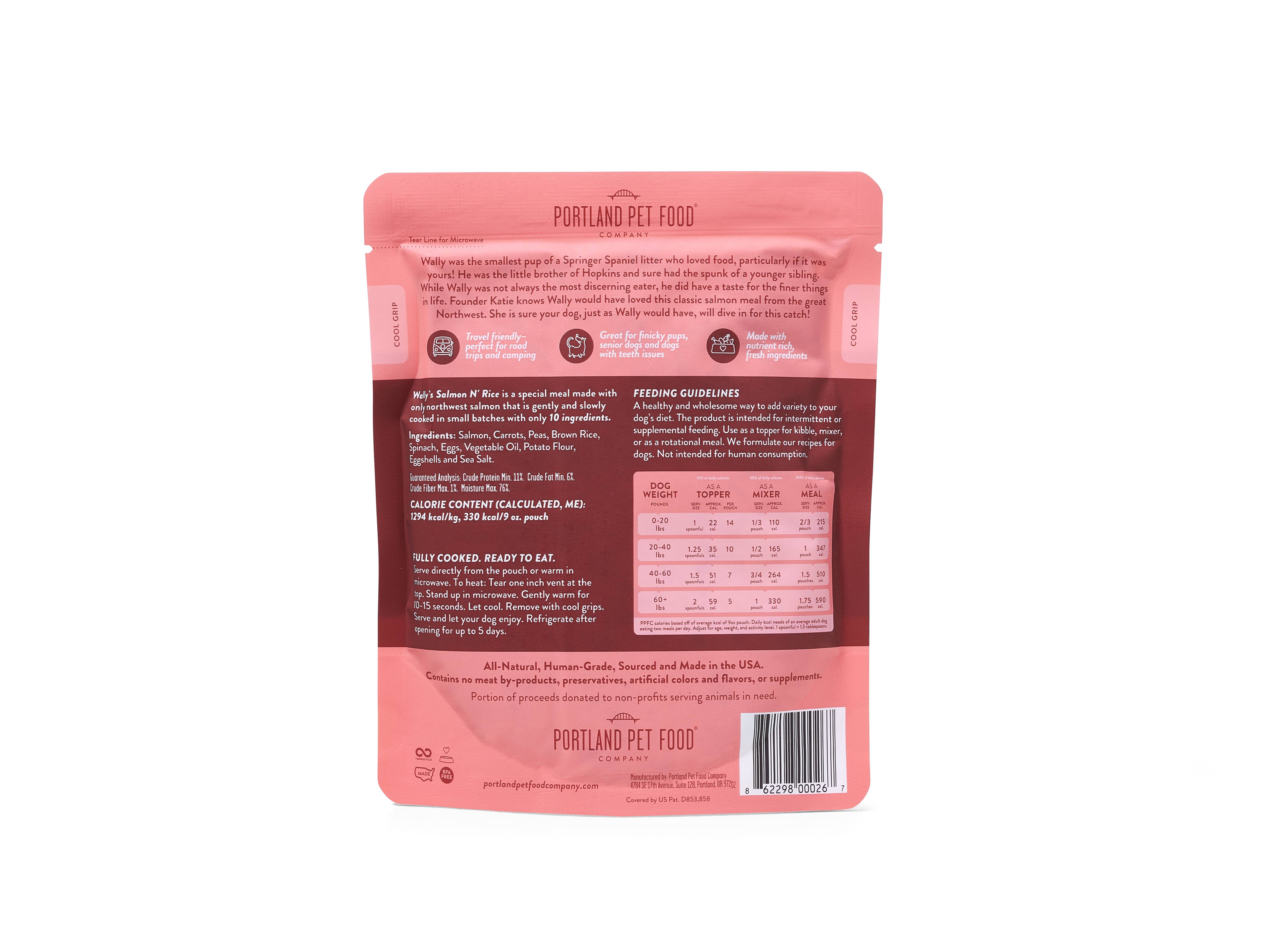 Wally's Salmon N' Rice Human Grade Fresh Wet Food Dog Pouch