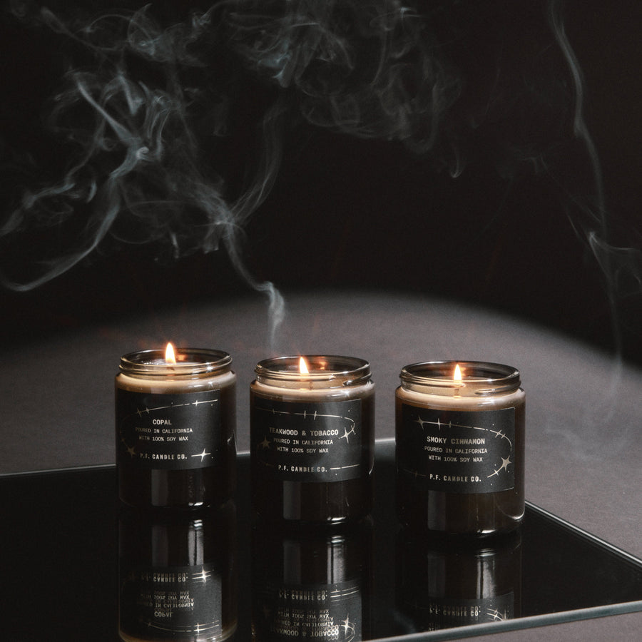 P.F. Candle Co. Celestial Collection candles lit together