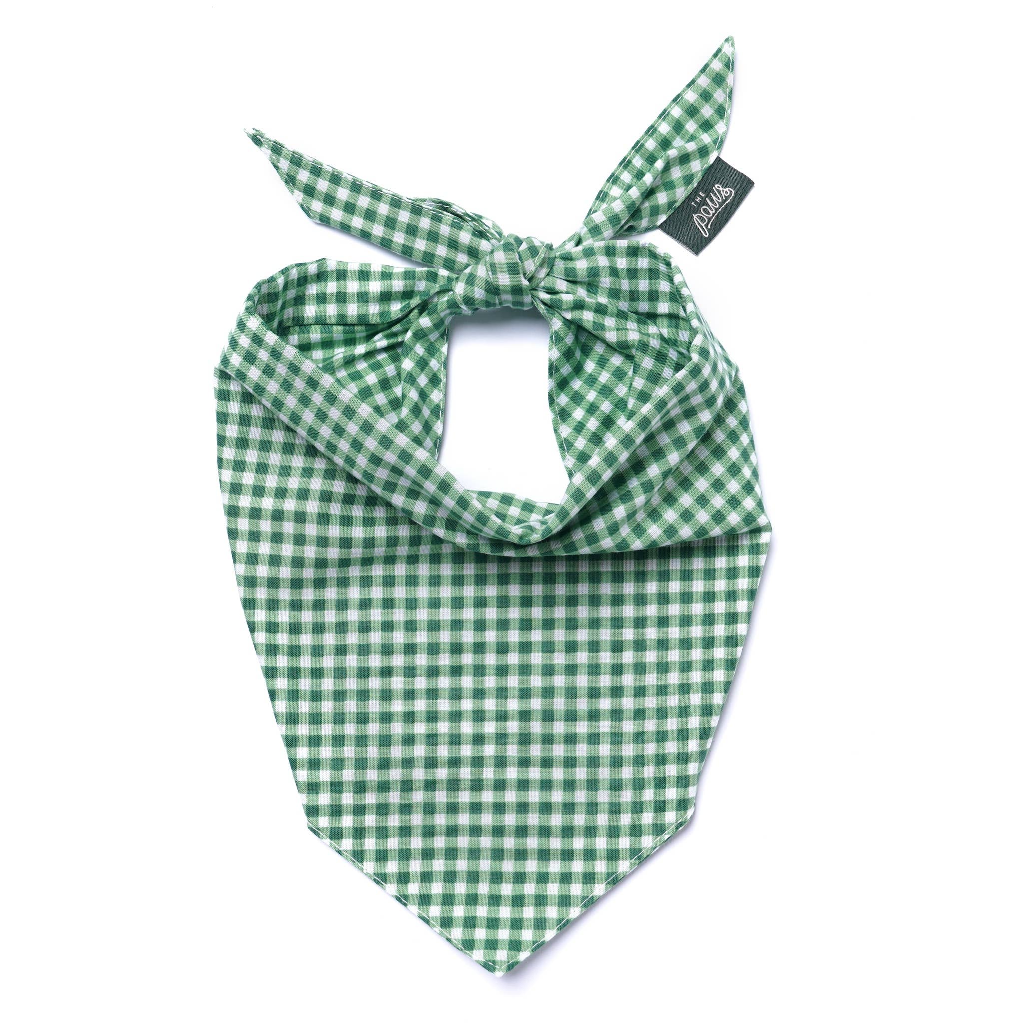 Green Gingham Dog Bandana