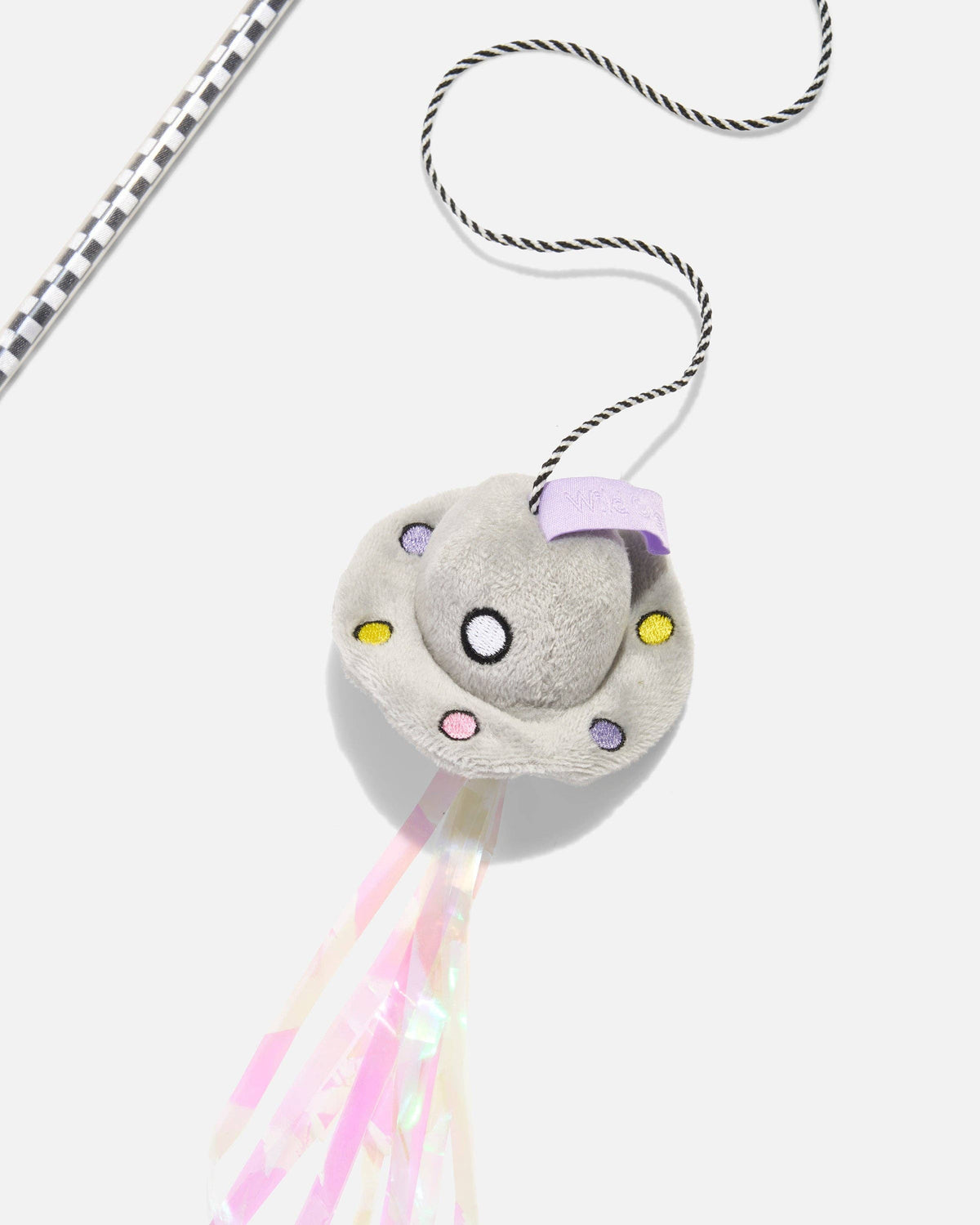 Close-up of the Wild One Cat Wild Wand plush teaser and fluttering ribbons