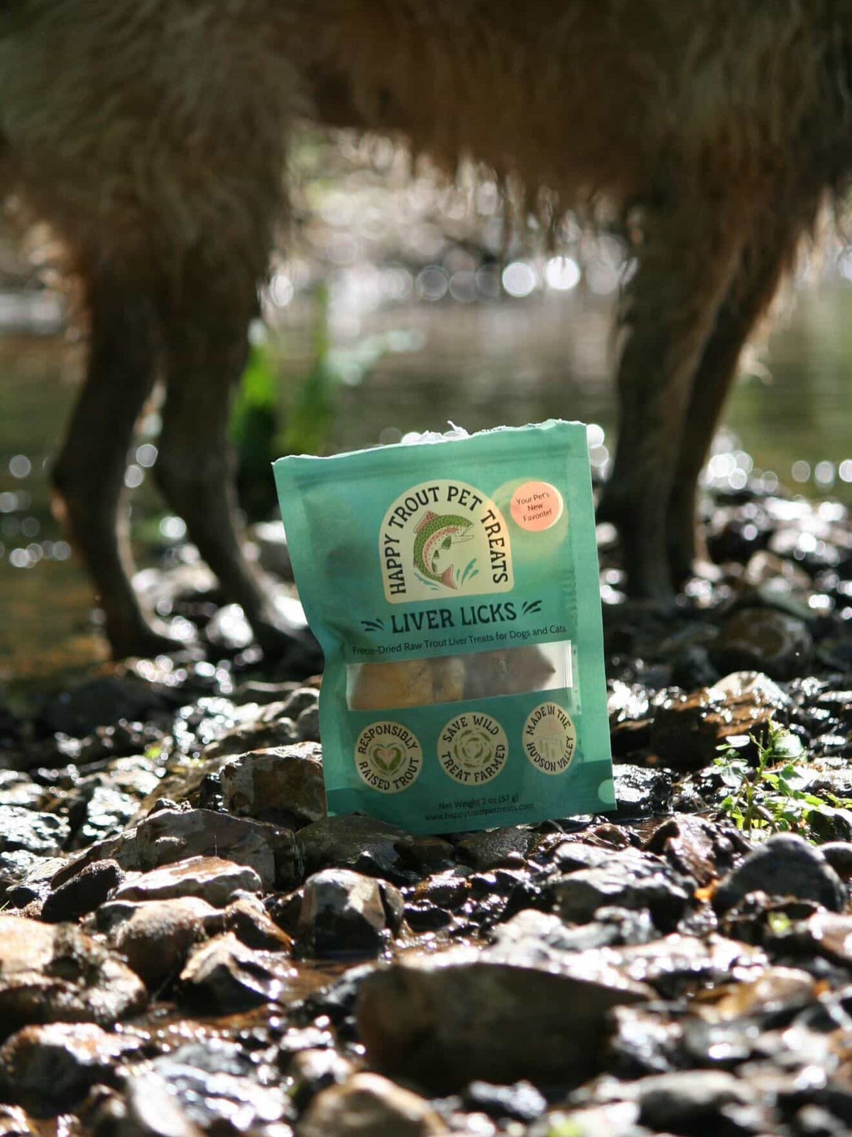Happy Trout Liver Licks bag outdoors